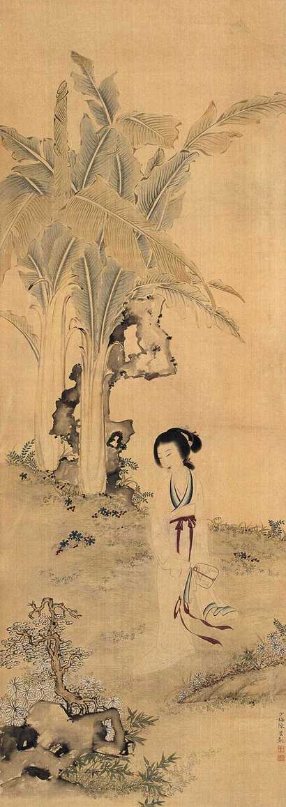 陈少梅 芭蕉仕女 立轴